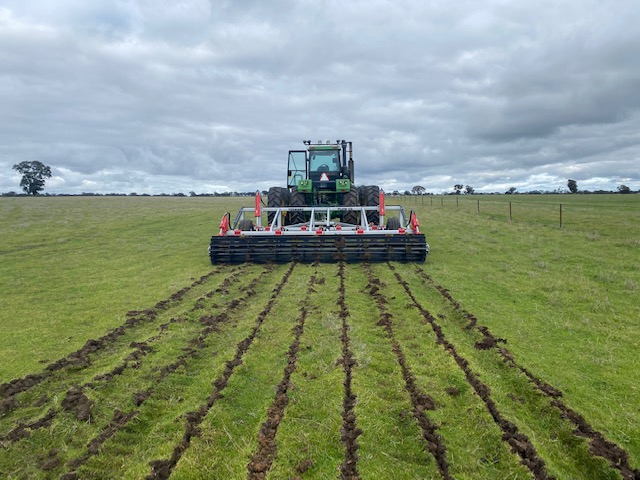 Yeomans plow working with coulters and crumble roller, hummus, keyline plow
