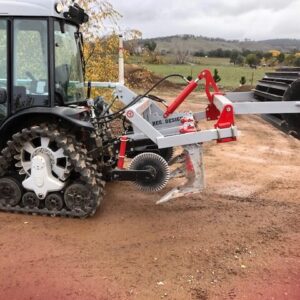 Yeomans plow with coulters, fixed shanks wombat points and hydraulic crumble roller