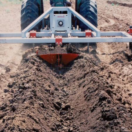 JJ7 Yeomans Plow with fixed shanks and manual depth control, also fitted with a single stealth hillier