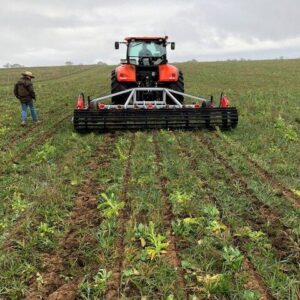Yeomans plow L60-14 with 9 shanks coulters and hydraulic Roller Close up of the finish left