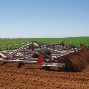 Yeomans large plow fitted with hydraulic crumble roller and hydraulic depth control wheels, fertile red soil
