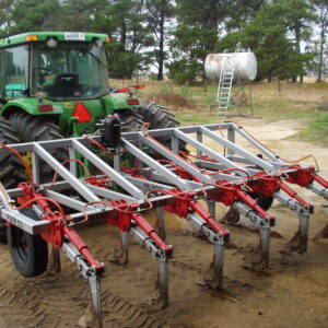 Yeomans plow- fitted with stump jump cylinder shanks - manual depth wheels